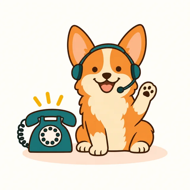Illustration: the corgi waving beside a ringing desk phone
